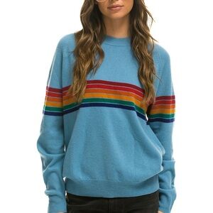 ‼️RARE‼️🎸AVIATOR NATION🎸🔥NWOT🔥RAINBOW STRIPE 6 UNISEX CASHMERE SWEATER- Ocean